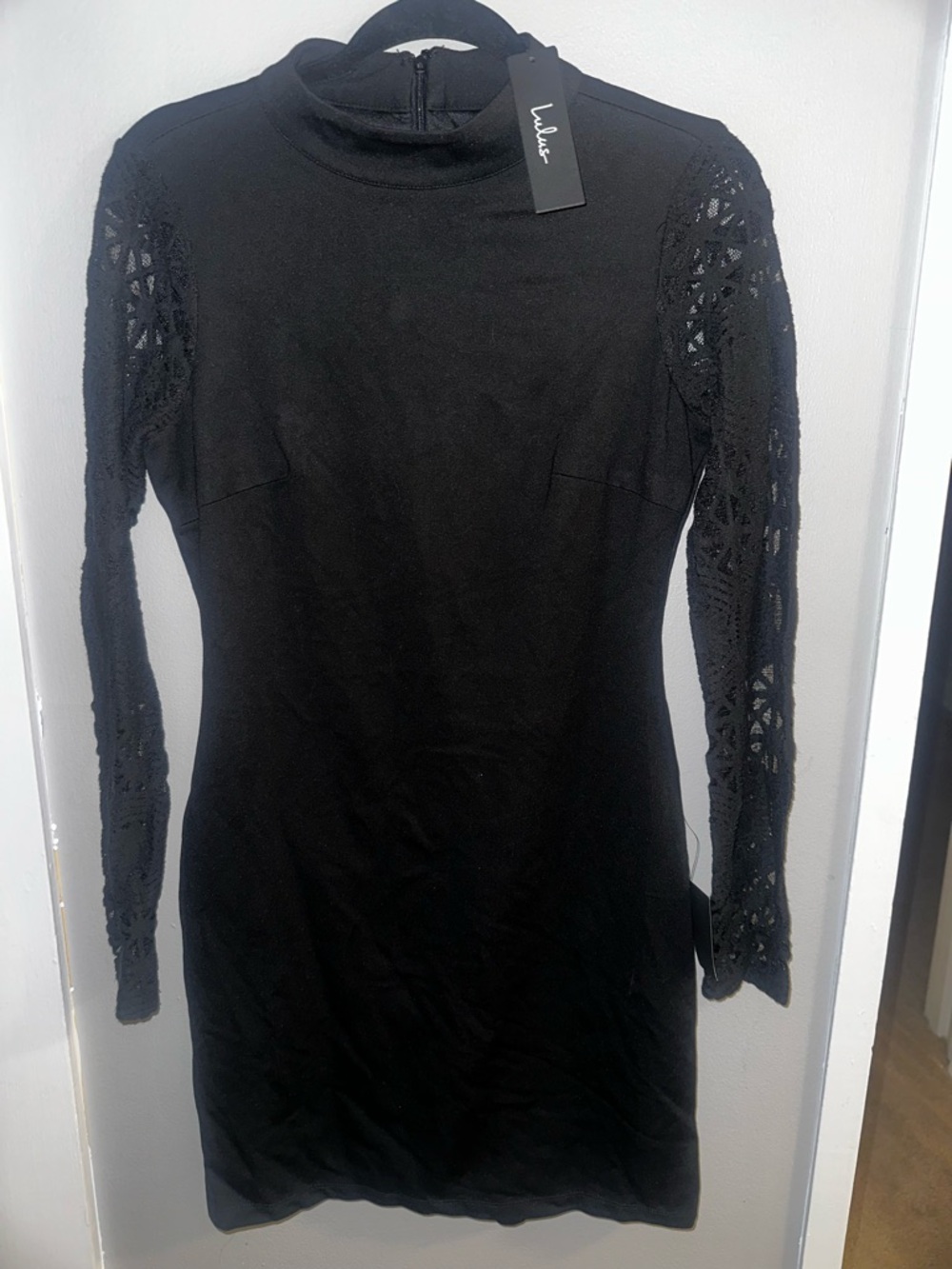 Lulu's Black Long-Sleeve Lace Knit Mini Dress